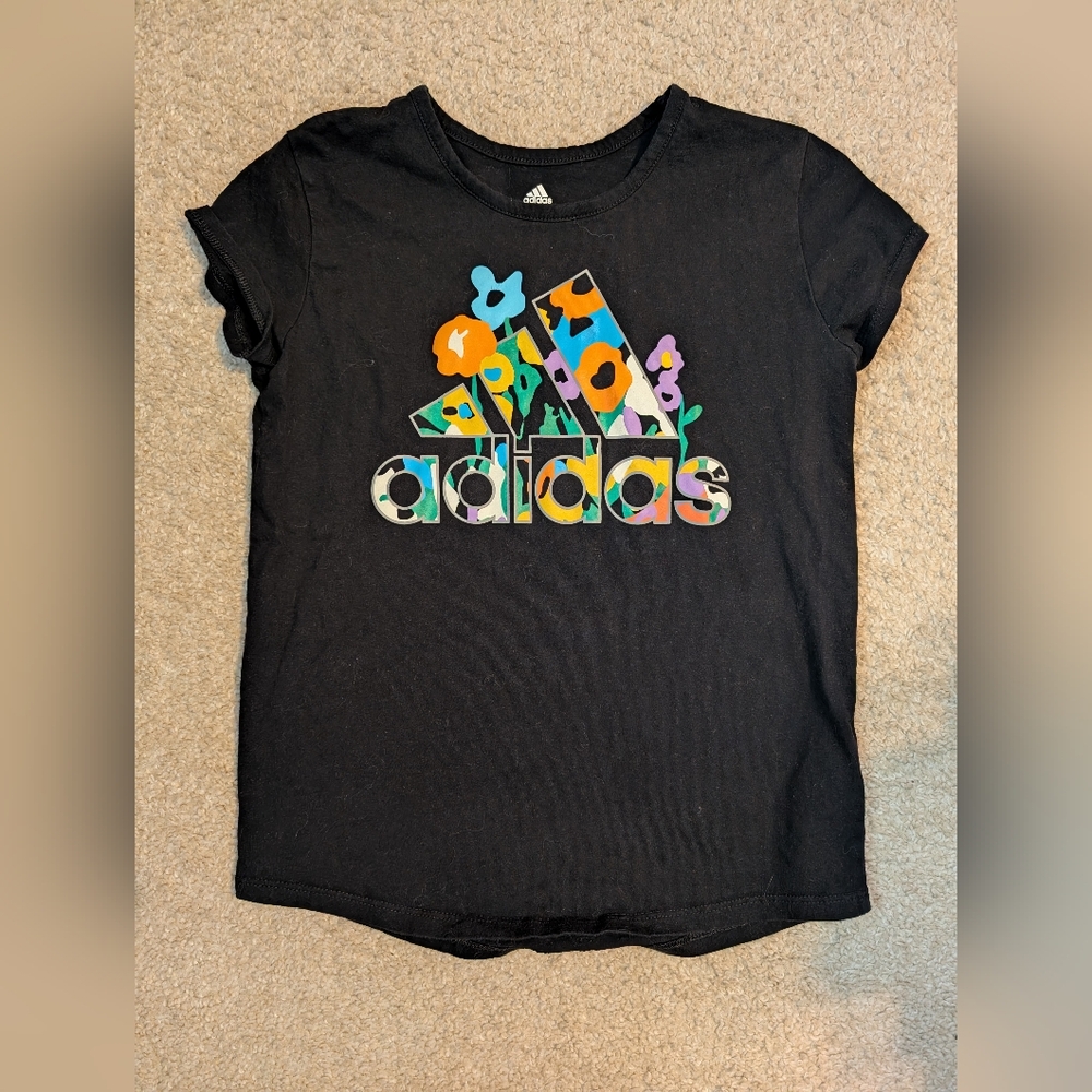 Adidas Black Short Sleeve Tee with Floral Logo